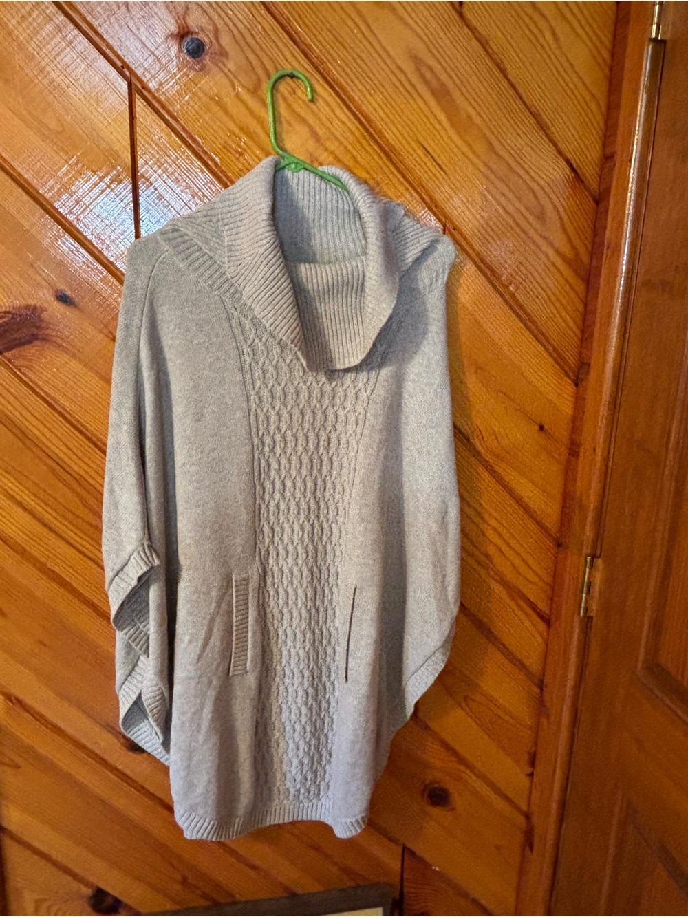 CAbi Ribbed Poncho Sweater in Light Beige